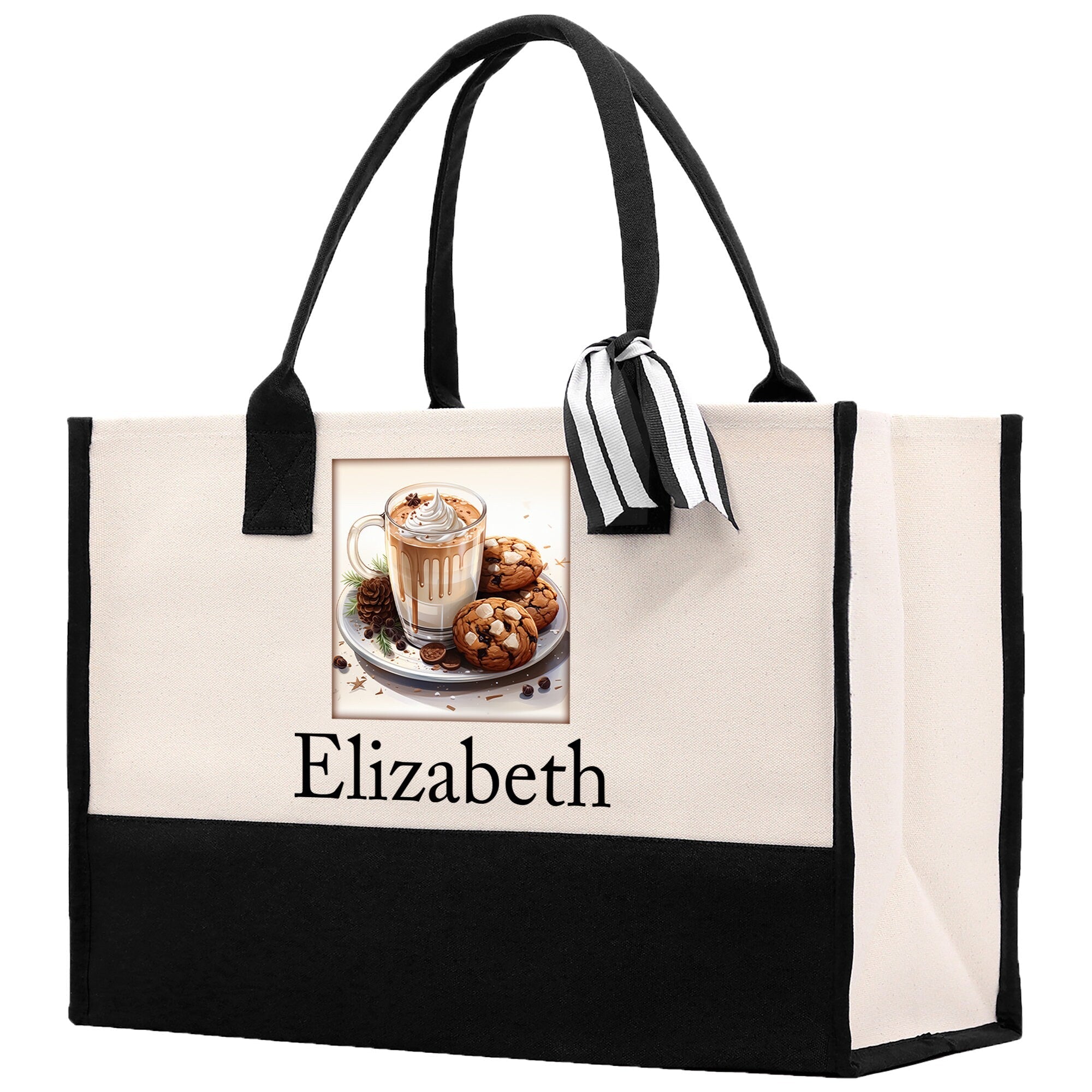 Cute Hot Cocoa and Cookies Custom Name Cotton Canvas Tote Bag Personalized Christmas Party Invitation Bag Xmas Gift Holiday Party Invite Bag - Aaria Tees Aaria Tees