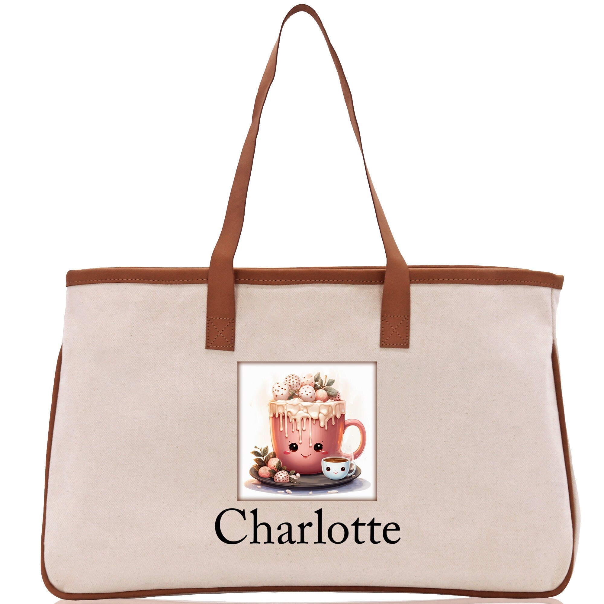 Cute Hot Cocoa and Cookies Custom Name Cotton Canvas Tote Bag Personalized Christmas Party Invitation Bag Xmas Gift Holiday Party Invite Bag - Aaria Tees Aaria Tees