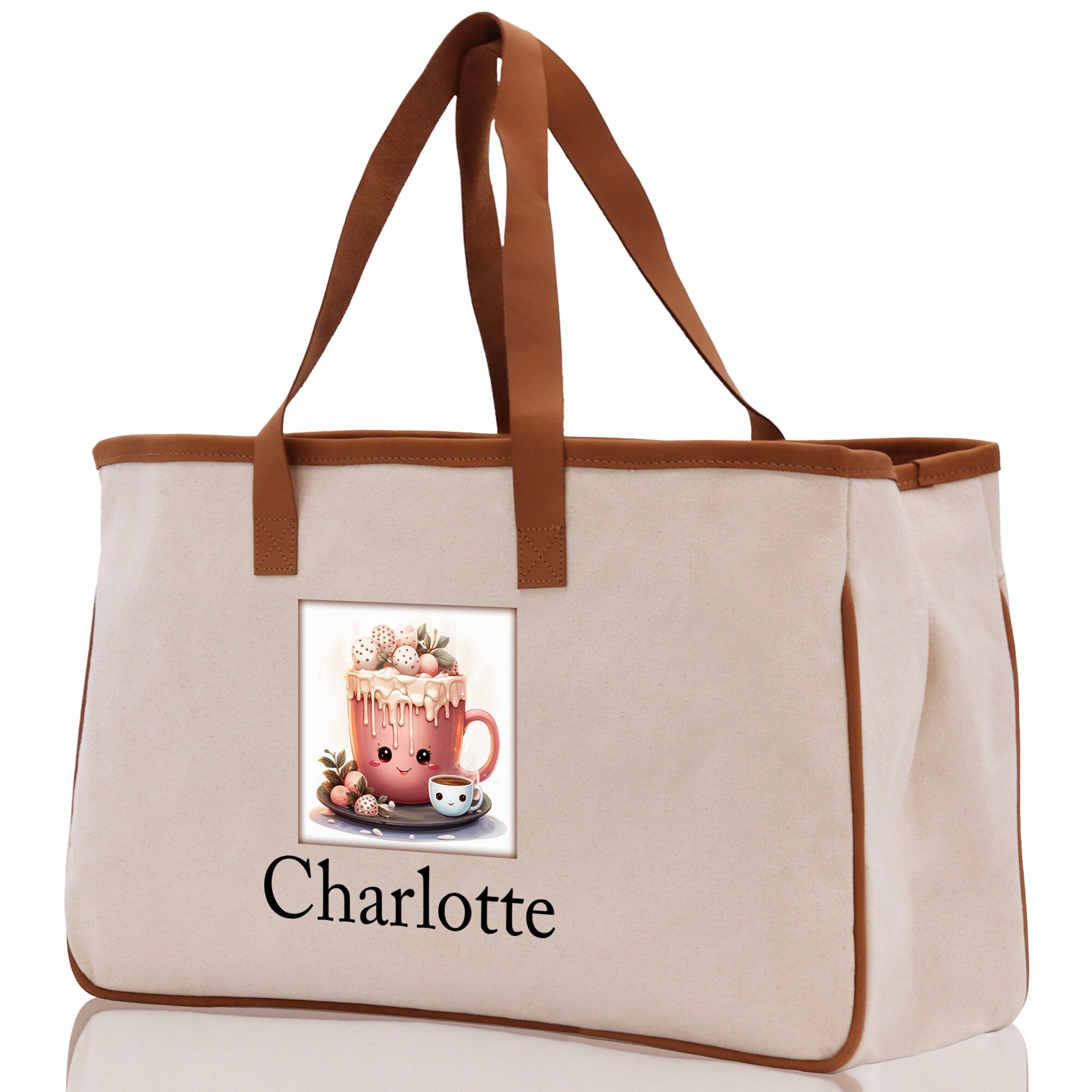 Cute Hot Cocoa and Cookies Custom Name Cotton Canvas Tote Bag Personalized Christmas Party Invitation Bag Xmas Gift Holiday Party Invite Bag - Aaria Tees Aaria Tees