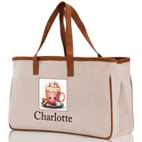 Cute Hot Cocoa and Cookies Custom Name Cotton Canvas Tote Bag Personalized Christmas Party Invitation Bag Xmas Gift Holiday Party Invite Bag - Aaria Tees Aaria Tees