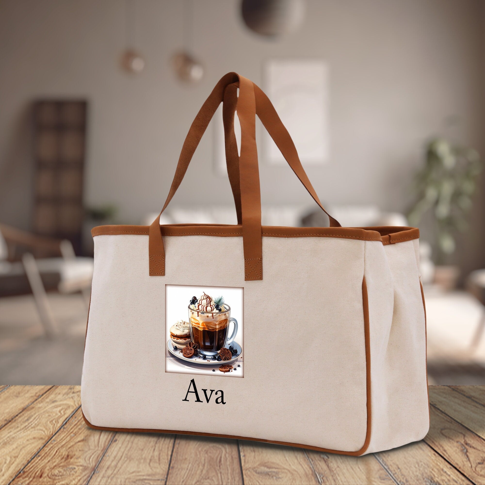 Cute Hot Cocoa and Cookies Custom Name Cotton Canvas Tote Bag Personalized Christmas Party Invitation Bag Xmas Gift Holiday Party Invite Bag - Aaria Tees Aaria Tees