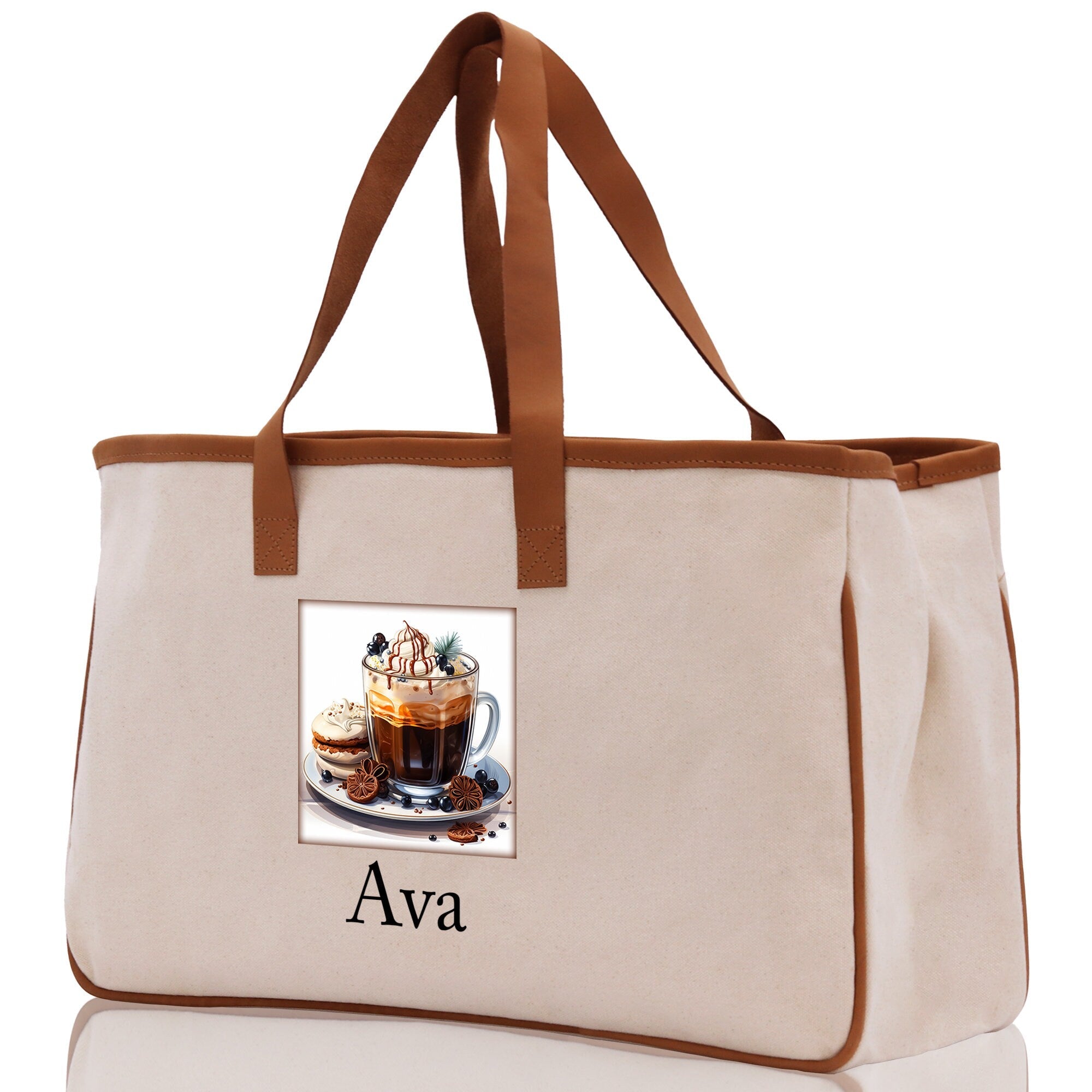 Cute Hot Cocoa and Cookies Custom Name Cotton Canvas Tote Bag Personalized Christmas Party Invitation Bag Xmas Gift Holiday Party Invite Bag - Aaria Tees Aaria Tees