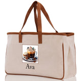 Cute Hot Cocoa and Cookies Custom Name Cotton Canvas Tote Bag Personalized Christmas Party Invitation Bag Xmas Gift Holiday Party Invite Bag - Aaria Tees Aaria Tees