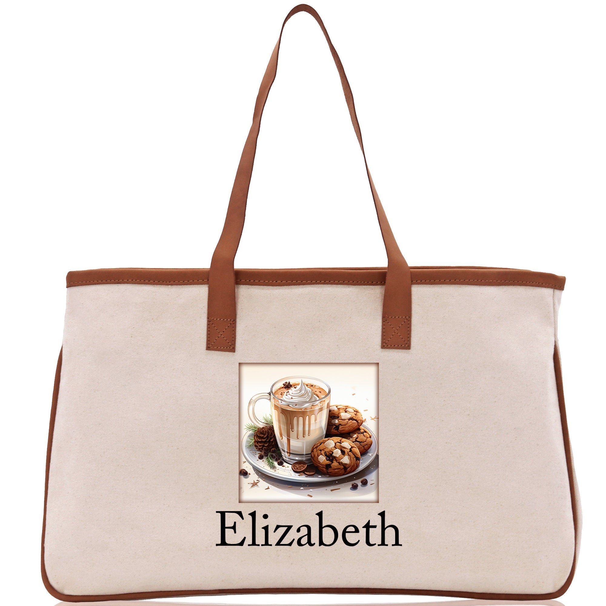 Cute Hot Cocoa and Cookies Custom Name Cotton Canvas Tote Bag Personalized Christmas Party Invitation Bag Xmas Gift Holiday Party Invite Bag - Aaria Tees Aaria Tees