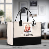 Cute Hot Cocoa and Cookies Custom Name Cotton Canvas Tote Bag Personalized Christmas Party Invitation Bag Xmas Gift Holiday Party Invite Bag - Aaria Tees Aaria Tees