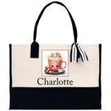 Cute Hot Cocoa and Cookies Custom Name Cotton Canvas Tote Bag Personalized Christmas Party Invitation Bag Xmas Gift Holiday Party Invite Bag - Aaria Tees Aaria Tees