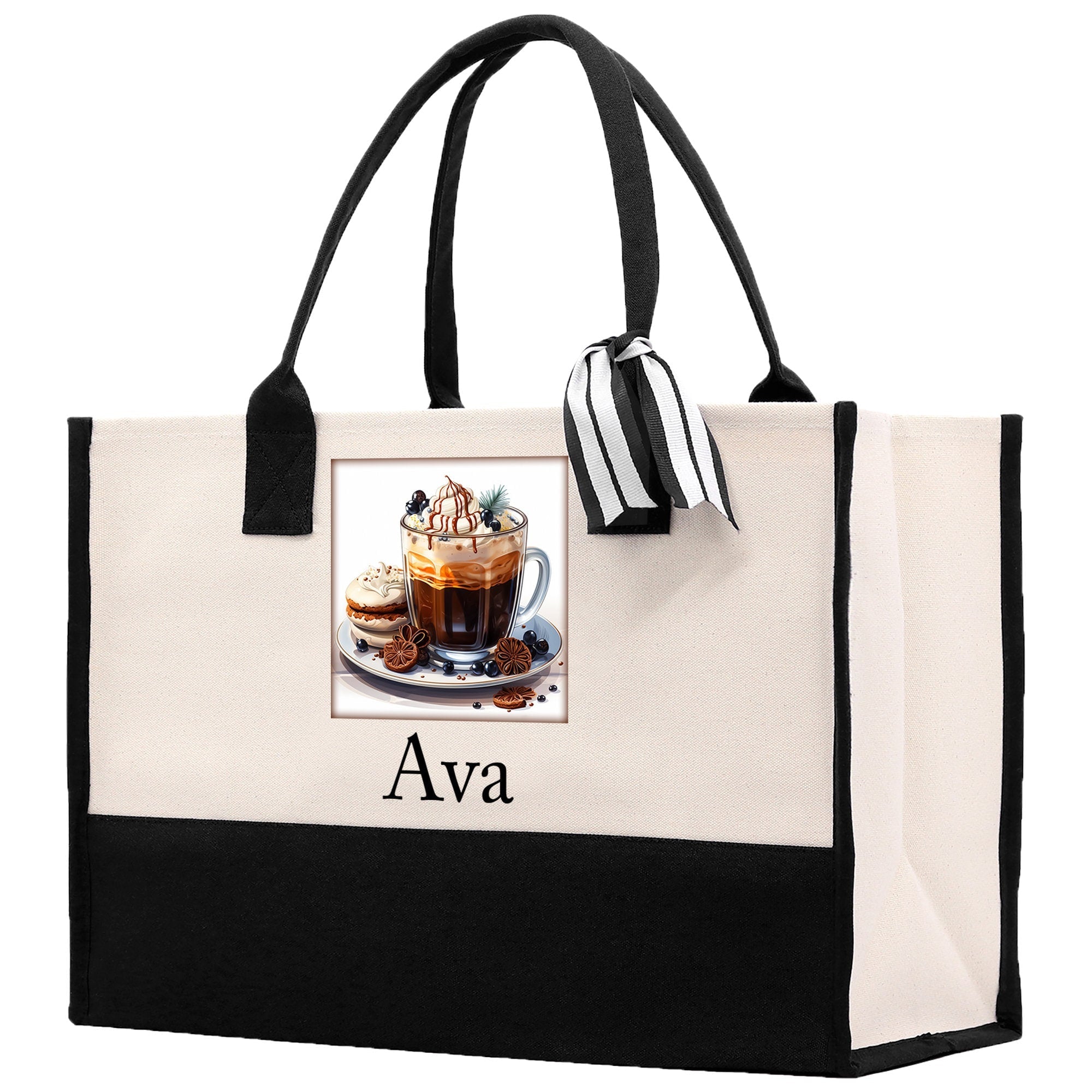 Cute Hot Cocoa and Cookies Custom Name Cotton Canvas Tote Bag Personalized Christmas Party Invitation Bag Xmas Gift Holiday Party Invite Bag - Aaria Tees Aaria Tees