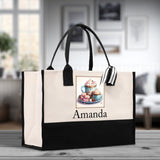 Cute Hot Cocoa and Cookies Custom Name Cotton Canvas Tote Bag Personalized Christmas Party Invitation Bag Xmas Gift Holiday Party Invite Bag - Aaria Tees Aaria Tees