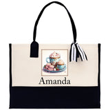 Cute Hot Cocoa and Cookies Custom Name Cotton Canvas Tote Bag Personalized Christmas Party Invitation Bag Xmas Gift Holiday Party Invite Bag - Aaria Tees Aaria Tees