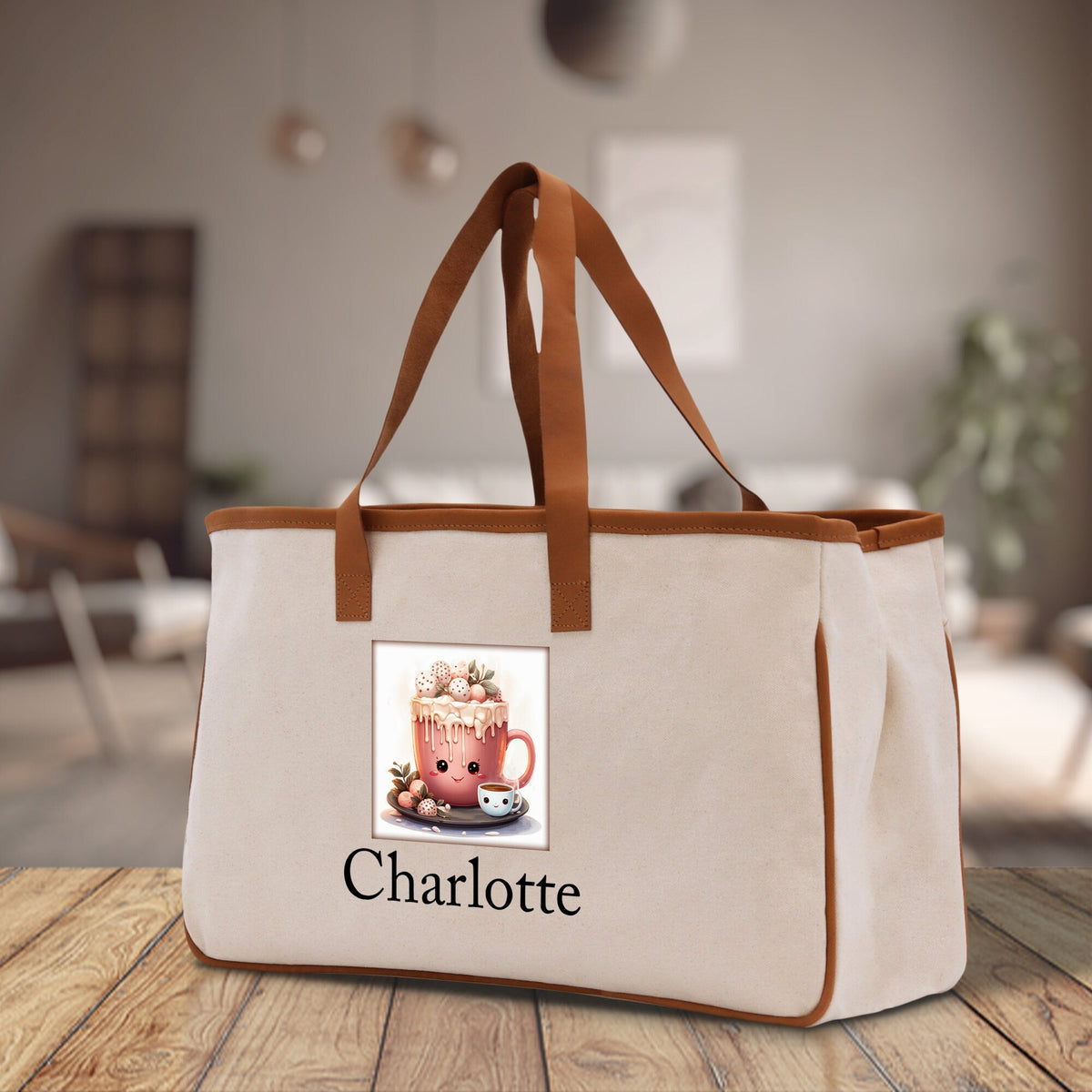 Cute Hot Cocoa and Cookies Custom Name Cotton Canvas Tote Bag Personalized Christmas Party Invitation Bag Xmas Gift Holiday Party Invite Bag - Aaria Tees