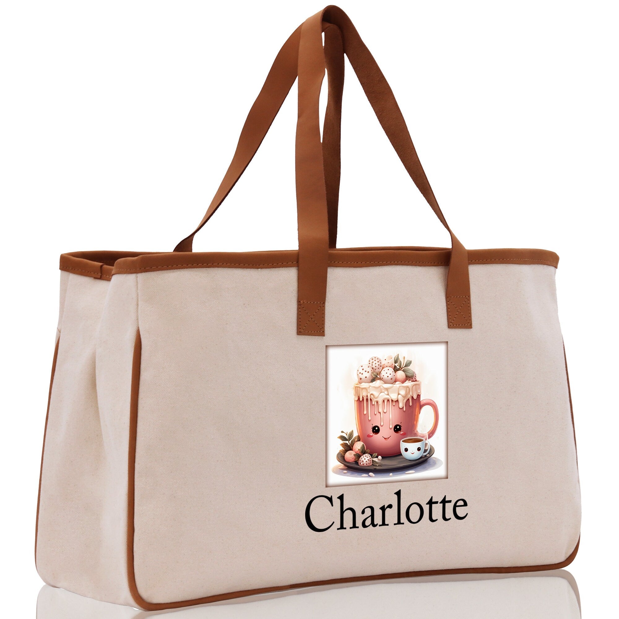 Cute Hot Cocoa and Cookies Custom Name Cotton Canvas Tote Bag Personalized Christmas Party Invitation Bag Xmas Gift Holiday Party Invite Bag - Aaria Tees Aaria Tees