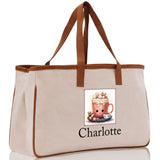 Cute Hot Cocoa and Cookies Custom Name Cotton Canvas Tote Bag Personalized Christmas Party Invitation Bag Xmas Gift Holiday Party Invite Bag - Aaria Tees Aaria Tees