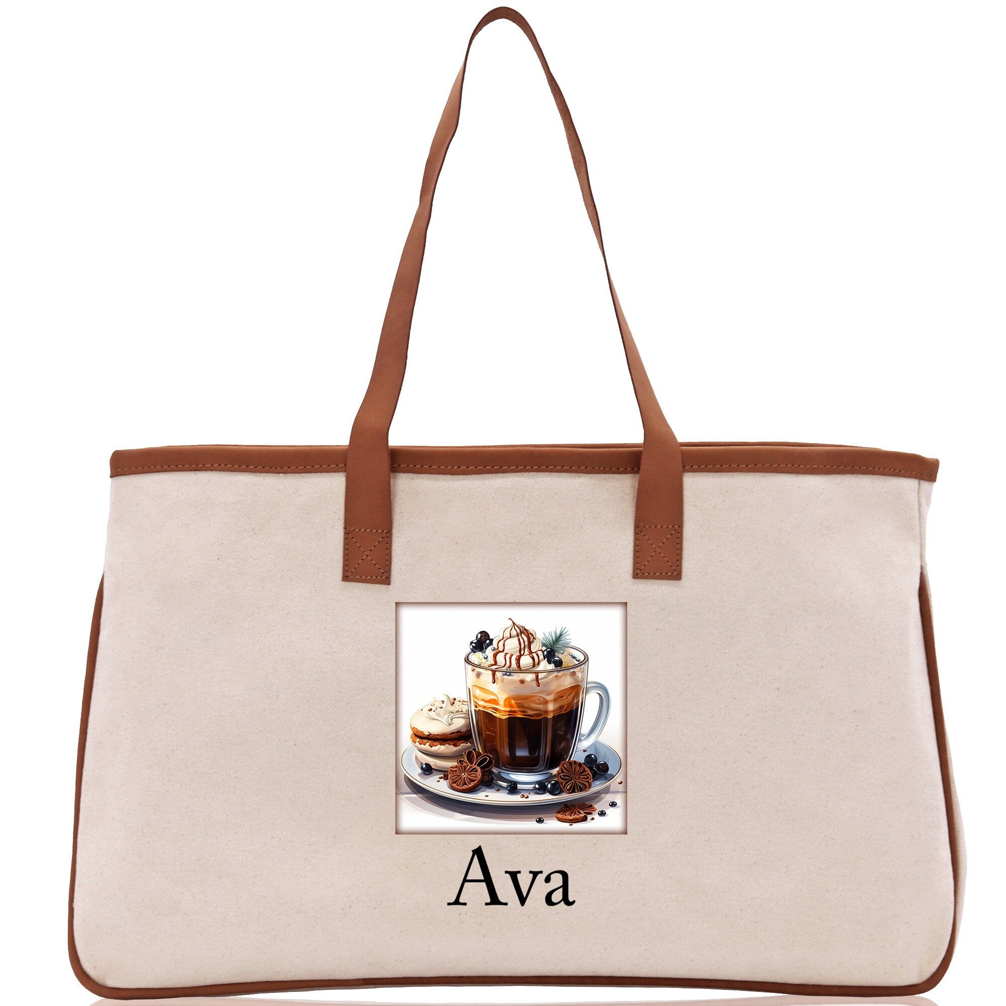 Cute Hot Cocoa and Cookies Custom Name Cotton Canvas Tote Bag Personalized Christmas Party Invitation Bag Xmas Gift Holiday Party Invite Bag - Aaria Tees Aaria Tees