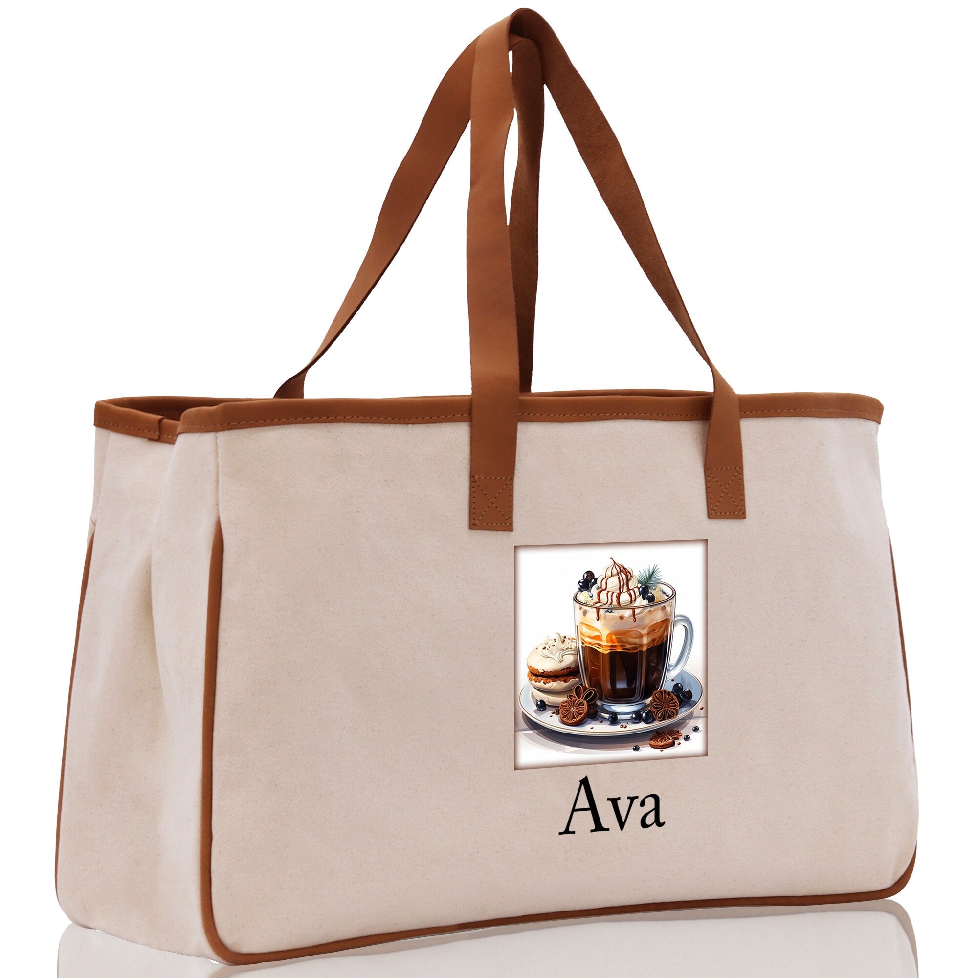 Cute Hot Cocoa and Cookies Custom Name Cotton Canvas Tote Bag Personalized Christmas Party Invitation Bag Xmas Gift Holiday Party Invite Bag - Aaria Tees Aaria Tees