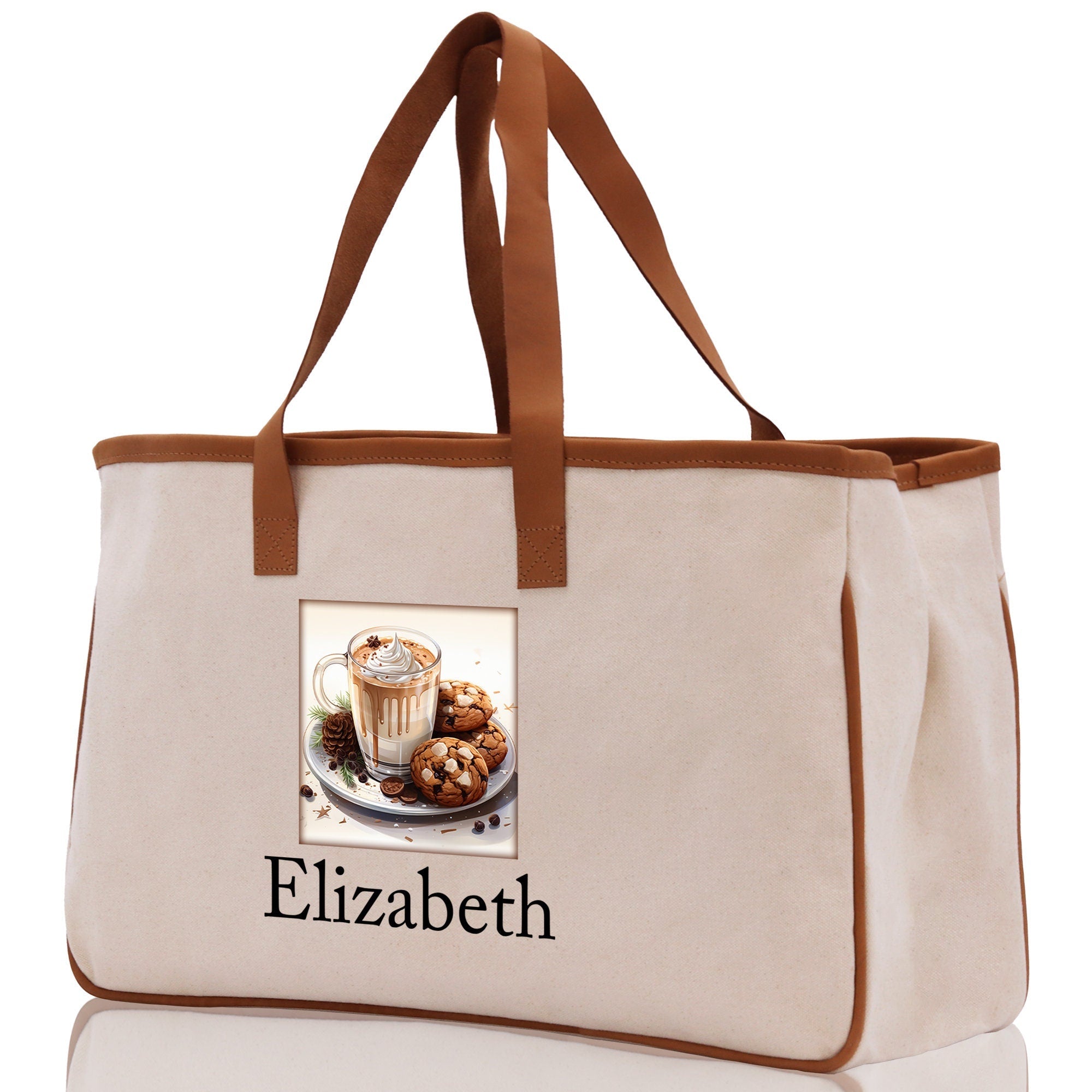 Cute Hot Cocoa and Cookies Custom Name Cotton Canvas Tote Bag Personalized Christmas Party Invitation Bag Xmas Gift Holiday Party Invite Bag - Aaria Tees Aaria Tees