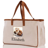 Cute Hot Cocoa and Cookies Custom Name Cotton Canvas Tote Bag Personalized Christmas Party Invitation Bag Xmas Gift Holiday Party Invite Bag - Aaria Tees Aaria Tees
