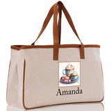 Cute Hot Cocoa and Cookies Custom Name Cotton Canvas Tote Bag Personalized Christmas Party Invitation Bag Xmas Gift Holiday Party Invite Bag - Aaria Tees Aaria Tees