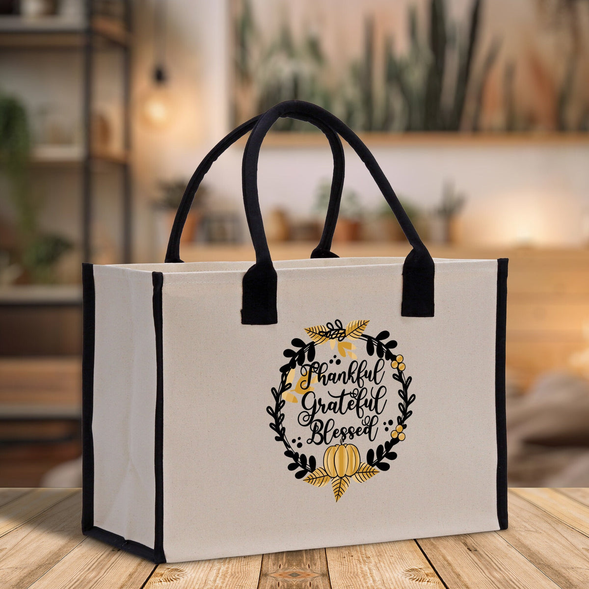 Thankful Grateful Blessed Cotton Canvas Tote Bag Thanksgiving Bag Autumn Fall Vibes Bag Motivational Bag Blessed Bag Fall Market Grocery Bag - Aaria Tees