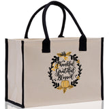 Thankful Grateful Blessed Cotton Canvas Tote Bag Thanksgiving Bag Autumn Fall Vibes Bag Motivational Bag Blessed Bag Fall Market Grocery Bag - Aaria Tees Aaria Tees