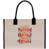 Thankful Grateful Blessed Cotton Canvas Tote Bag Thanksgiving Bag Autumn Fall Vibes Bag Motivational Bag Blessed Bag Fall Market Grocery Bag - Aaria Tees Aaria Tees