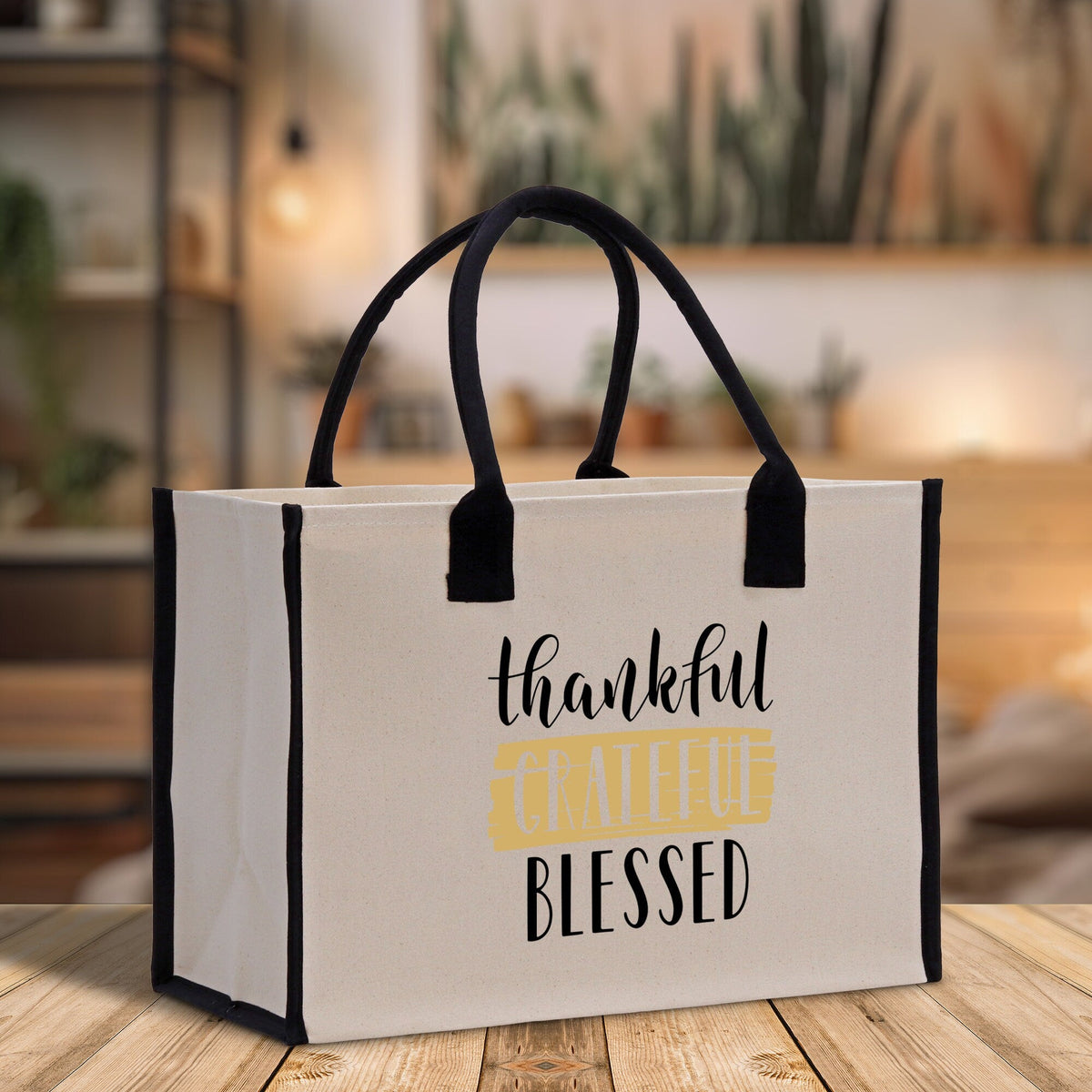 Thankful Grateful Blessed Cotton Canvas Tote Bag Thanksgiving Bag Autumn Fall Vibes Bag Motivational Bag Blessed Bag Fall Market Grocery Bag - Aaria Tees