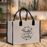 Thankful Grateful Blessed Cotton Canvas Tote Bag Thanksgiving Bag Autumn Fall Vibes Bag Motivational Bag Blessed Bag Fall Market Grocery Bag - Aaria Tees Aaria Tees