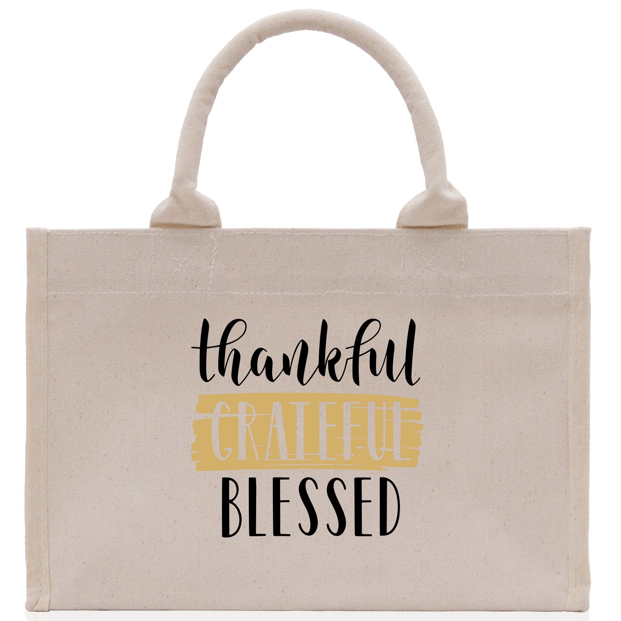 Thankful Grateful Blessed Cotton Canvas Tote Bag Thanksgiving Bag Autumn Fall Vibes Bag Motivational Bag Blessed Bag Fall Market Grocery Bag - Aaria Tees Aaria Tees