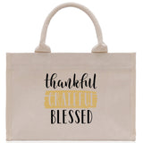 Thankful Grateful Blessed Cotton Canvas Tote Bag Thanksgiving Bag Autumn Fall Vibes Bag Motivational Bag Blessed Bag Fall Market Grocery Bag - Aaria Tees Aaria Tees