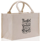 Thankful Grateful Blessed Cotton Canvas Tote Bag Thanksgiving Bag Autumn Fall Vibes Bag Motivational Bag Blessed Bag Fall Market Grocery Bag - Aaria Tees Aaria Tees