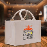 Thankful Grateful Blessed Cotton Canvas Tote Bag Thanksgiving Bag Autumn Fall Vibes Bag Motivational Bag Blessed Bag Fall Market Grocery Bag - Aaria Tees Aaria Tees