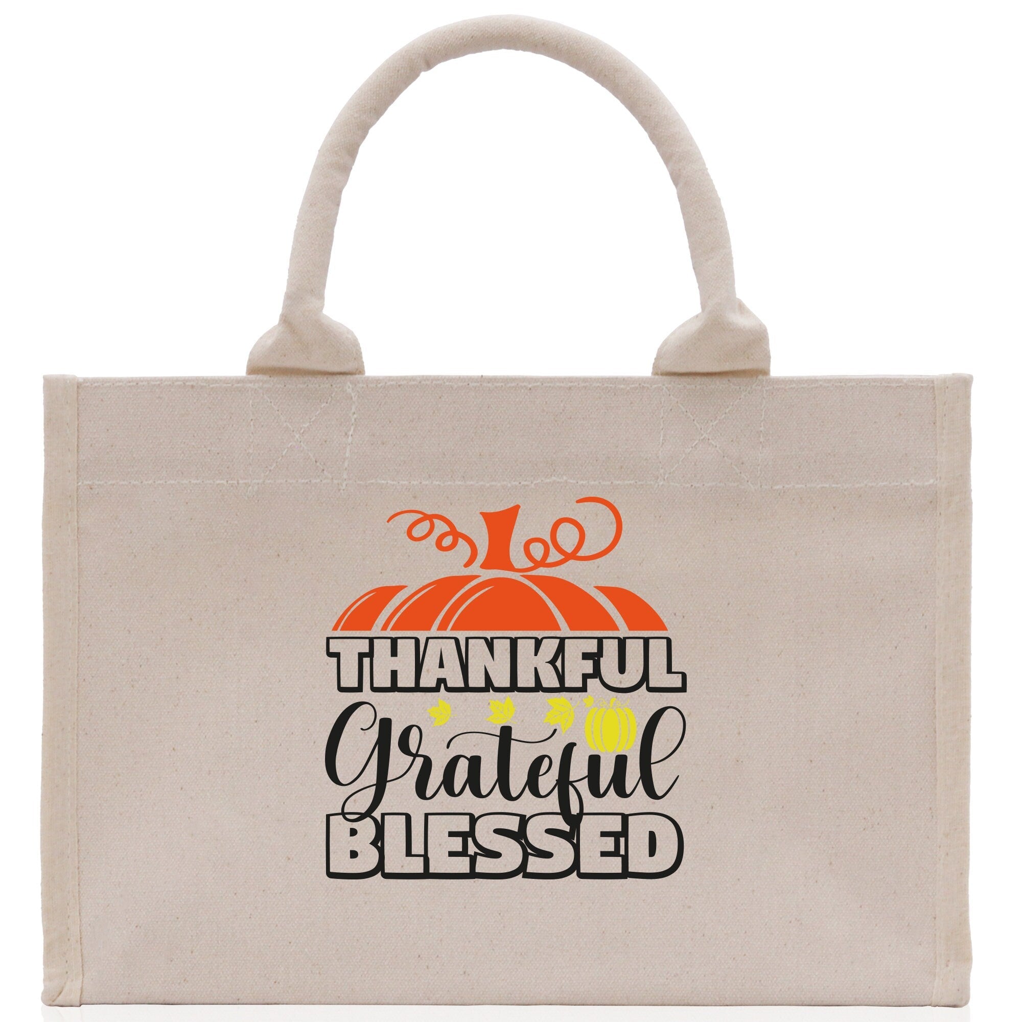 Thankful Grateful Blessed Cotton Canvas Tote Bag Thanksgiving Bag Autumn Fall Vibes Bag Motivational Bag Blessed Bag Fall Market Grocery Bag - Aaria Tees Aaria Tees