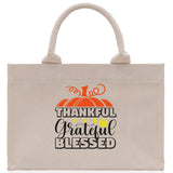 Thankful Grateful Blessed Cotton Canvas Tote Bag Thanksgiving Bag Autumn Fall Vibes Bag Motivational Bag Blessed Bag Fall Market Grocery Bag - Aaria Tees Aaria Tees