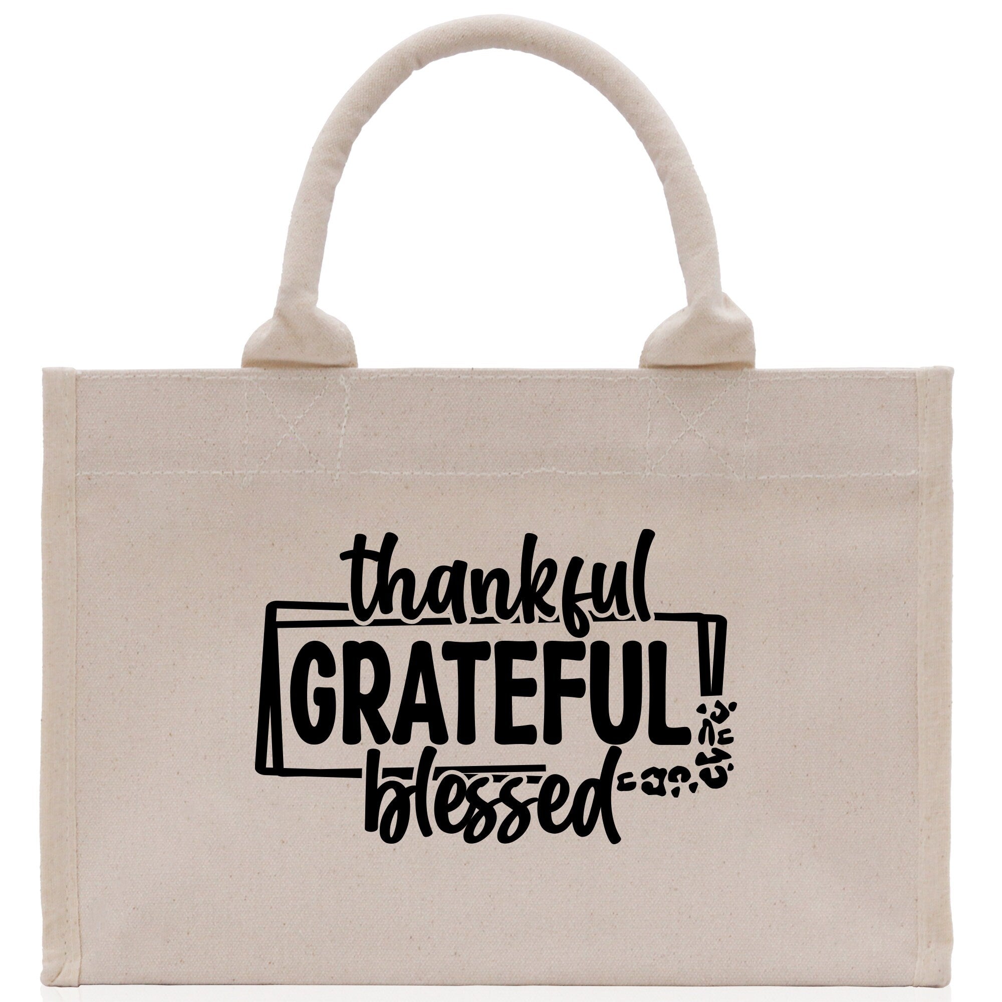 Thankful Grateful Blessed Cotton Canvas Tote Bag Thanksgiving Bag Autumn Fall Vibes Bag Motivational Bag Blessed Bag Fall Market Grocery Bag - Aaria Tees Aaria Tees