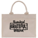 Thankful Grateful Blessed Cotton Canvas Tote Bag Thanksgiving Bag Autumn Fall Vibes Bag Motivational Bag Blessed Bag Fall Market Grocery Bag - Aaria Tees Aaria Tees