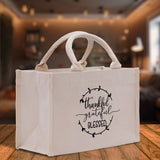 Thankful Grateful Blessed Cotton Canvas Tote Bag Thanksgiving Bag Autumn Fall Vibes Bag Motivational Bag Blessed Bag Fall Market Grocery Bag - Aaria Tees Aaria Tees