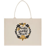 Thankful Grateful Blessed Cotton Canvas Tote Bag Thanksgiving Bag Autumn Fall Vibes Bag Motivational Bag Blessed Bag Fall Market Grocery Bag - Aaria Tees Aaria Tees
