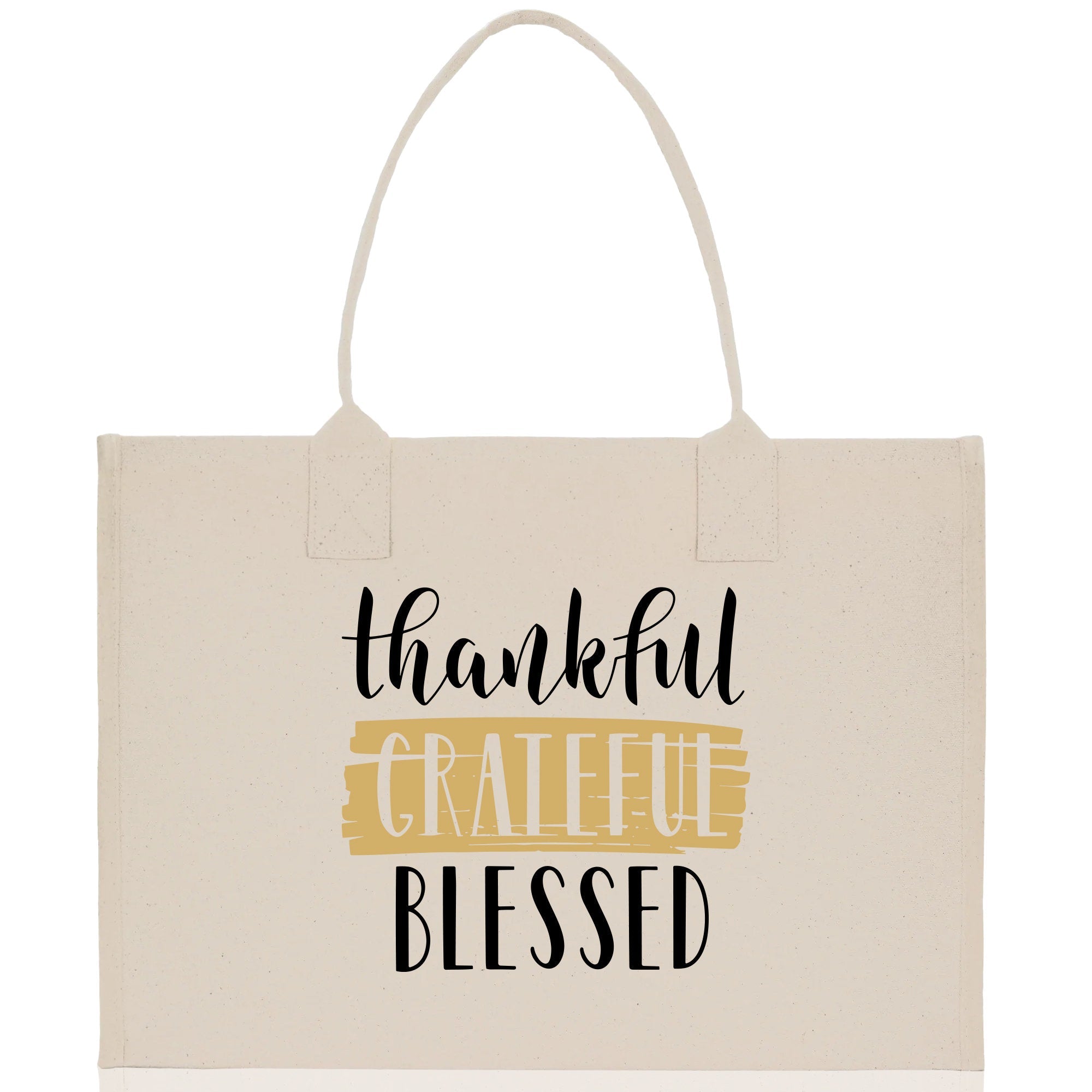 Thankful Grateful Blessed Cotton Canvas Tote Bag Thanksgiving Bag Autumn Fall Vibes Bag Motivational Bag Blessed Bag Fall Market Grocery Bag - Aaria Tees Aaria Tees