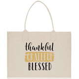 Thankful Grateful Blessed Cotton Canvas Tote Bag Thanksgiving Bag Autumn Fall Vibes Bag Motivational Bag Blessed Bag Fall Market Grocery Bag - Aaria Tees Aaria Tees