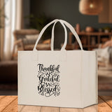 Thankful Grateful Blessed Cotton Canvas Tote Bag Thanksgiving Bag Autumn Fall Vibes Bag Motivational Bag Blessed Bag Fall Market Grocery Bag - Aaria Tees Aaria Tees
