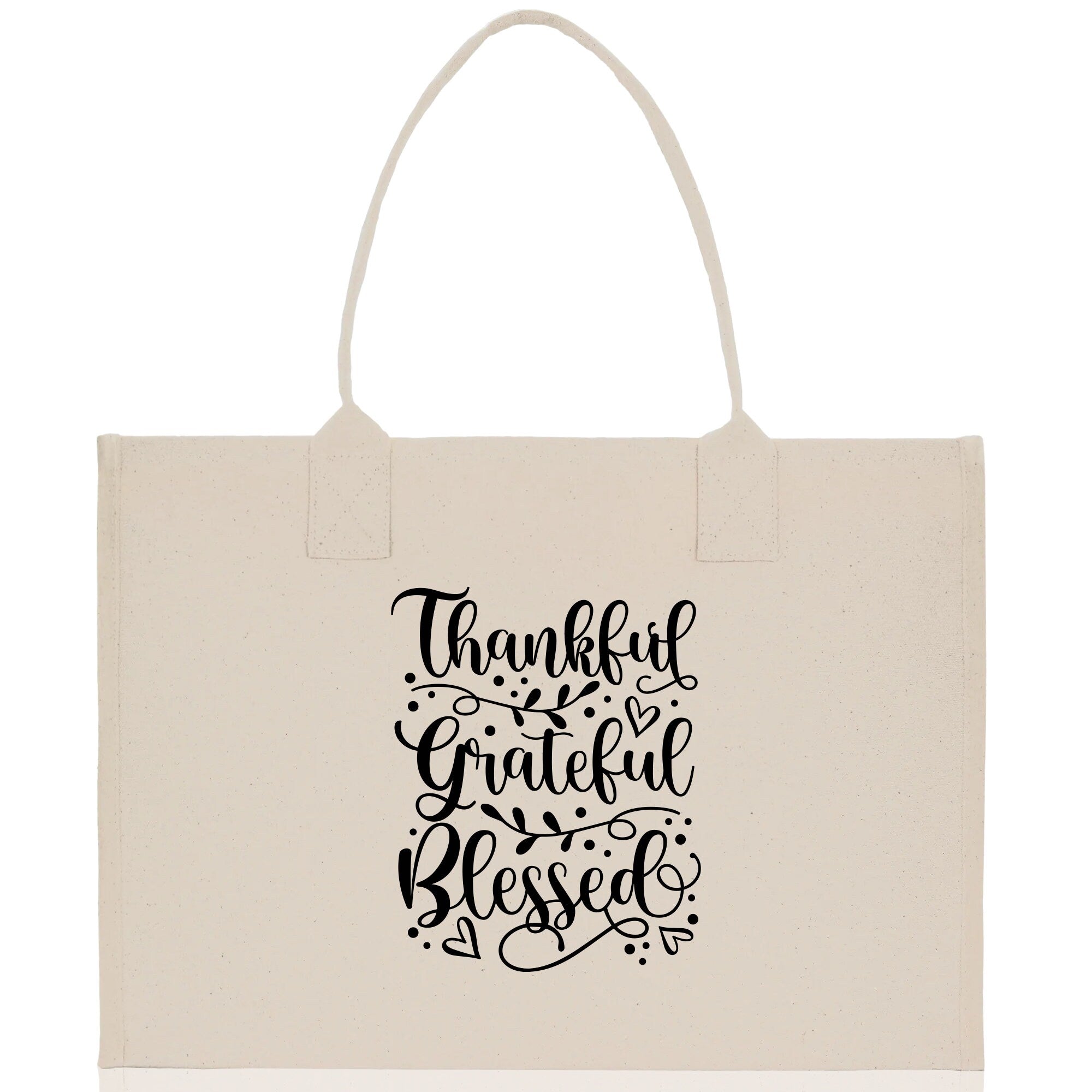 Thankful Grateful Blessed Cotton Canvas Tote Bag Thanksgiving Bag Autumn Fall Vibes Bag Motivational Bag Blessed Bag Fall Market Grocery Bag - Aaria Tees Aaria Tees