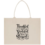 Thankful Grateful Blessed Cotton Canvas Tote Bag Thanksgiving Bag Autumn Fall Vibes Bag Motivational Bag Blessed Bag Fall Market Grocery Bag - Aaria Tees Aaria Tees