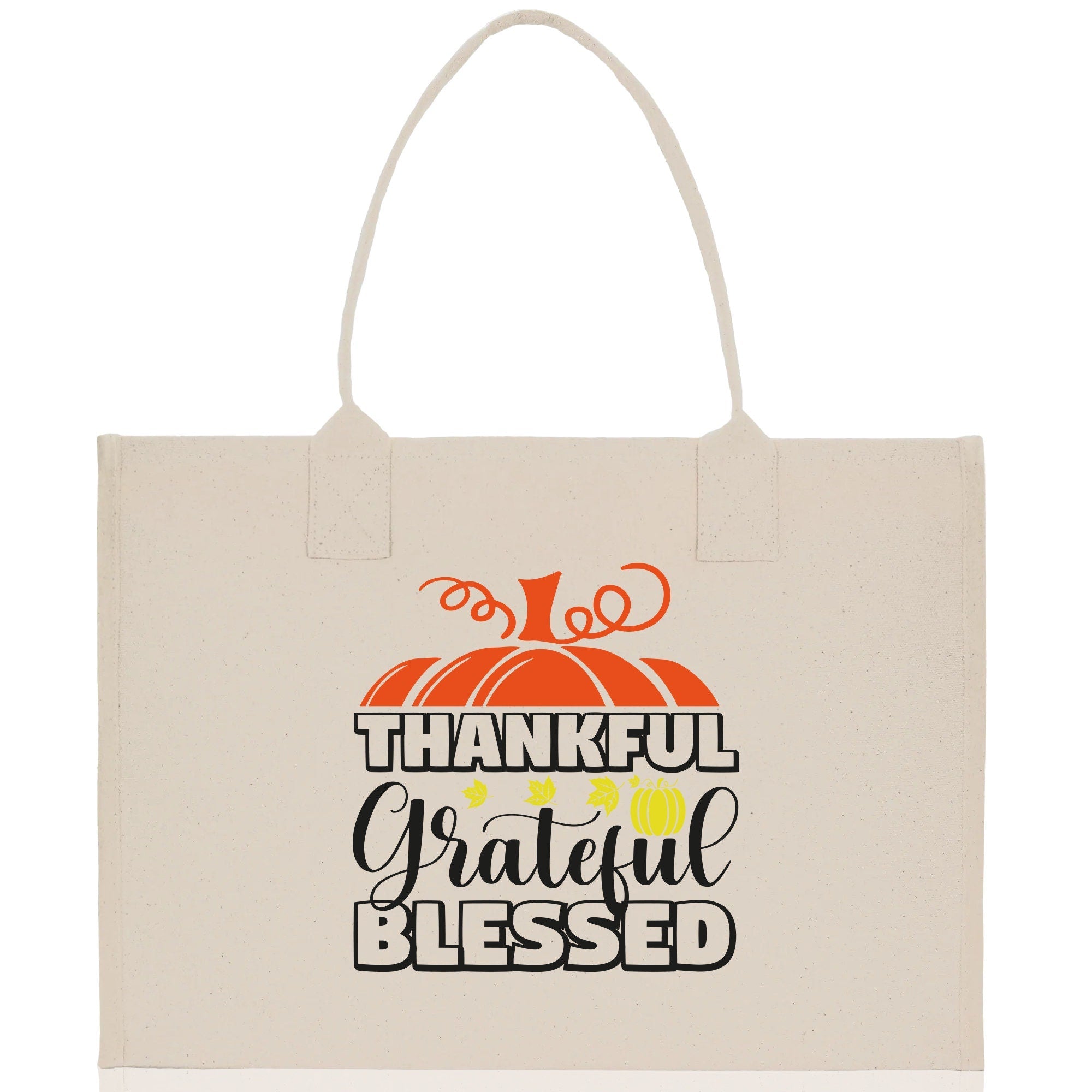 Thankful Grateful Blessed Cotton Canvas Tote Bag Thanksgiving Bag Autumn Fall Vibes Bag Motivational Bag Blessed Bag Fall Market Grocery Bag - Aaria Tees Aaria Tees
