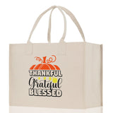 Thankful Grateful Blessed Cotton Canvas Tote Bag Thanksgiving Bag Autumn Fall Vibes Bag Motivational Bag Blessed Bag Fall Market Grocery Bag - Aaria Tees Aaria Tees