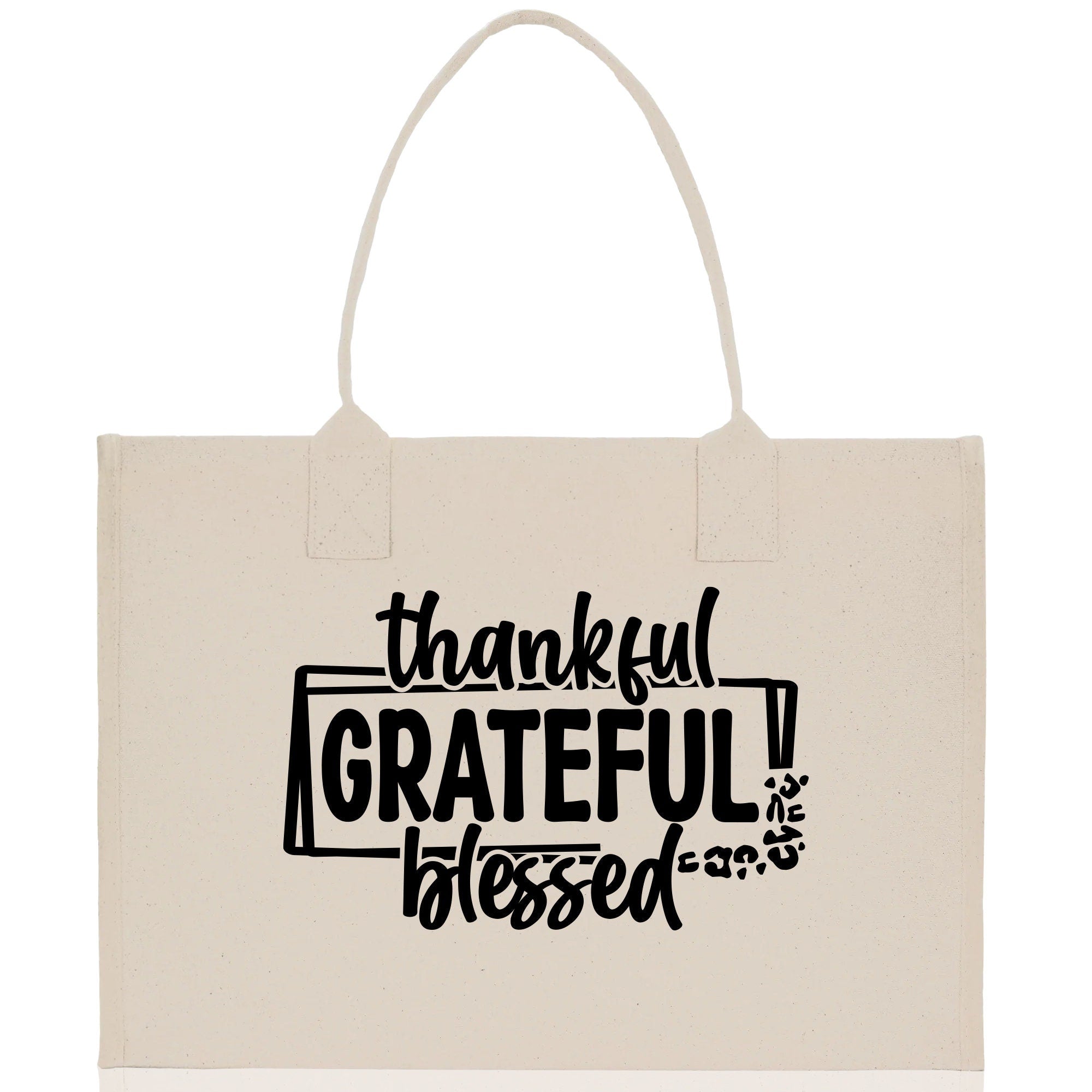 Thankful Grateful Blessed Cotton Canvas Tote Bag Thanksgiving Bag Autumn Fall Vibes Bag Motivational Bag Blessed Bag Fall Market Grocery Bag - Aaria Tees Aaria Tees