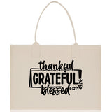 Thankful Grateful Blessed Cotton Canvas Tote Bag Thanksgiving Bag Autumn Fall Vibes Bag Motivational Bag Blessed Bag Fall Market Grocery Bag - Aaria Tees Aaria Tees