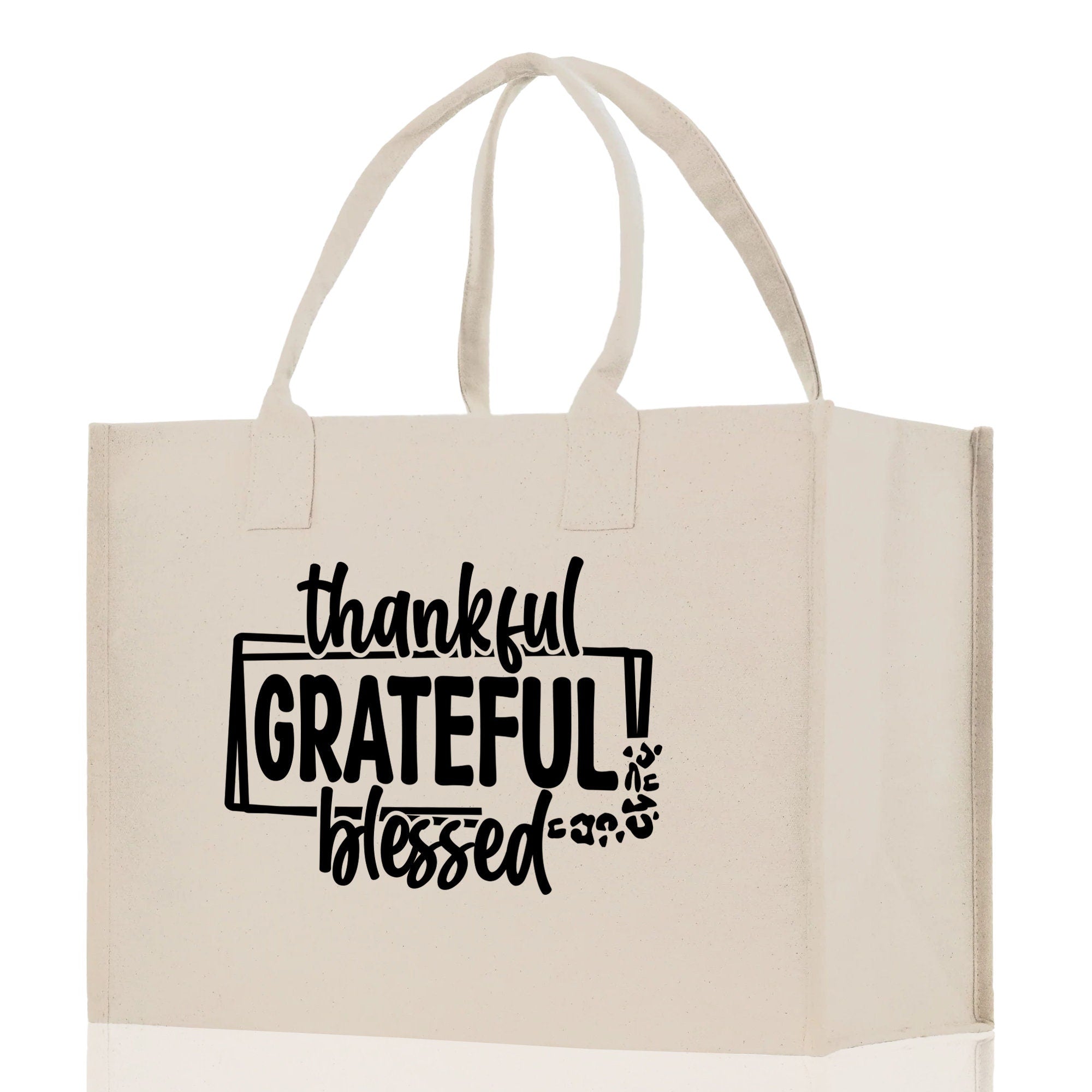 Thankful Grateful Blessed Cotton Canvas Tote Bag Thanksgiving Bag Autumn Fall Vibes Bag Motivational Bag Blessed Bag Fall Market Grocery Bag - Aaria Tees Aaria Tees