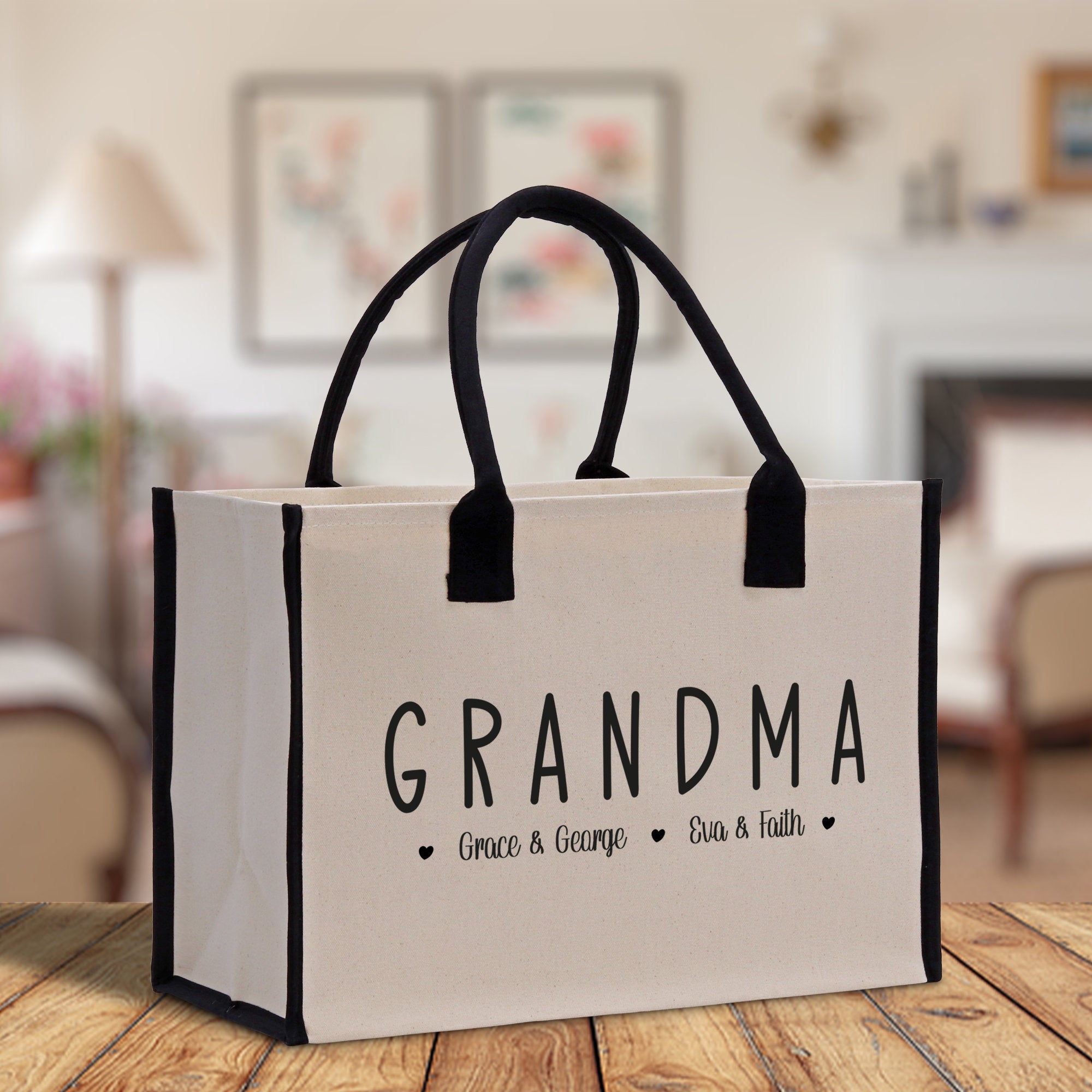 Grandma Grandchild Kids Names Custom Grandma Tote Bag Grandma's Getaway Bag Personalized Grandma Gift Bag Shopping Bag Mother Day Gift - Aaria Tees Aaria Tees