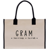 Gram Grandchild Kids Names Custom Grandma Tote Bag Grandma's Getaway Bag Gigi Bag Personalized Grandma Gift Bag Shopping Bag Mother Day Gift - Aaria Tees Aaria Tees