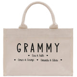 Grammy Grandchild Kids Names Custom Grandma Tote Bag Grandma's Getaway Bag Personalized Grandma Gift Bag Shopping Bag Mother Day Gift - Aaria Tees Aaria Tees