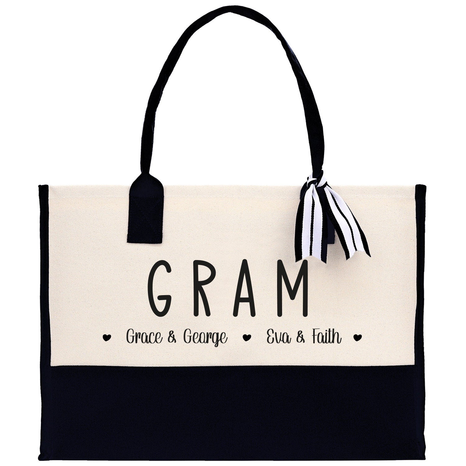 Gram Grandchild Kids Names Custom Grandma Tote Bag Grandma's Getaway Bag Gigi Bag Personalized Grandma Gift Bag Shopping Bag Mother Day Gift - Aaria Tees Aaria Tees